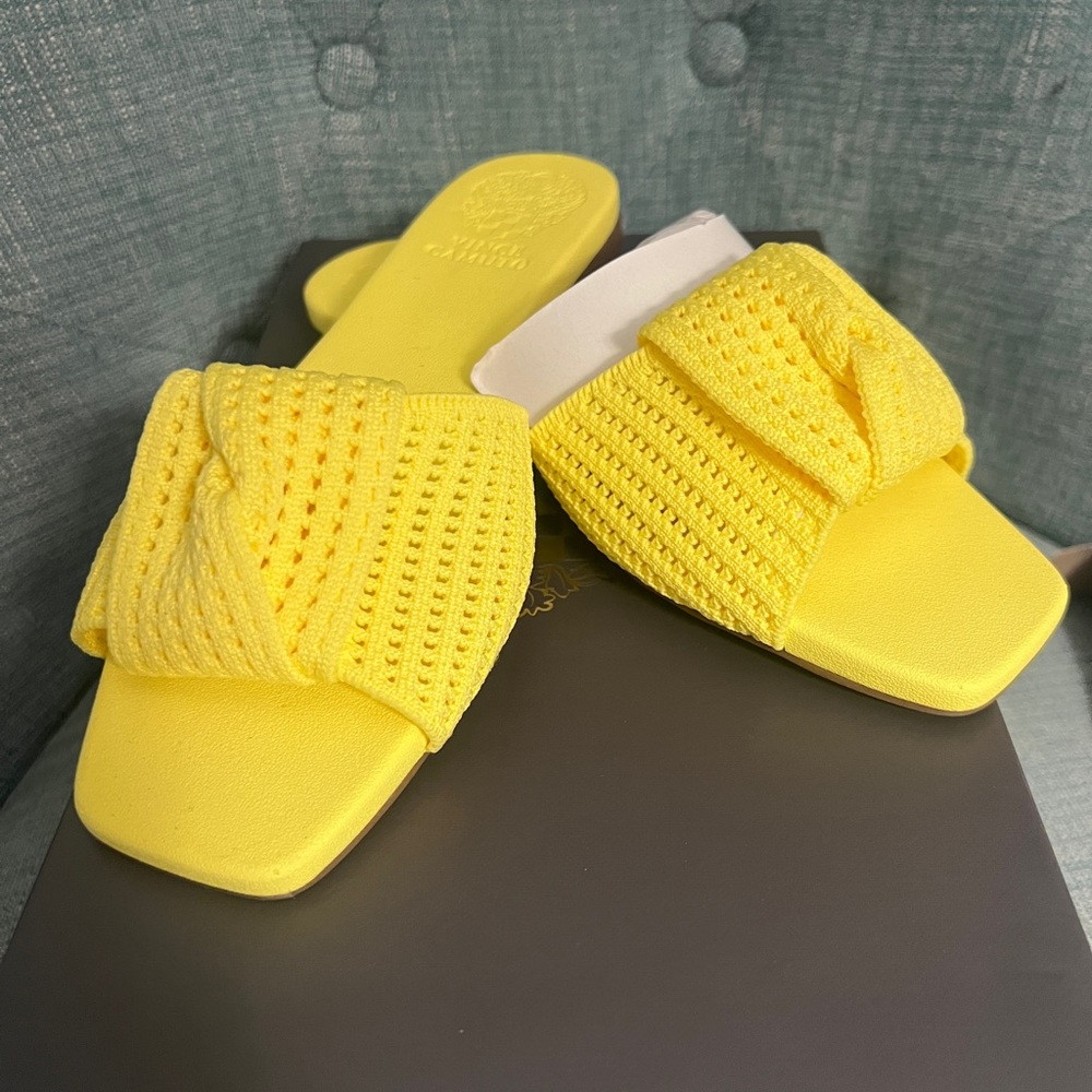 Vince Camuto Yellow Knit Slide Sandals